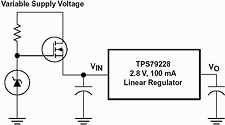 Figure 2. MOSFET switch biased with Zener diode used to expand regulator&#8217;s input voltage
